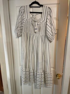 NWT Davi & Dani White Dress with Navy Vertical Stripes